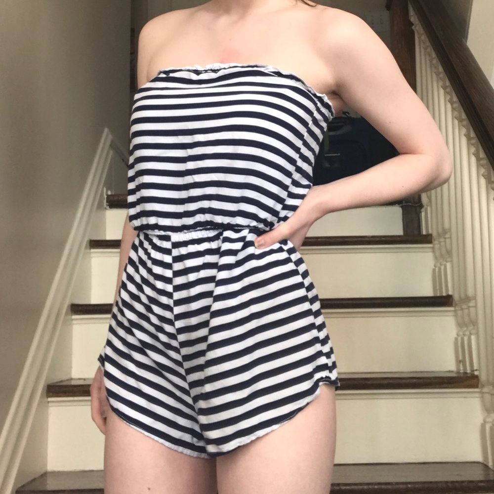 Blue and white striped H&M romper size 2
